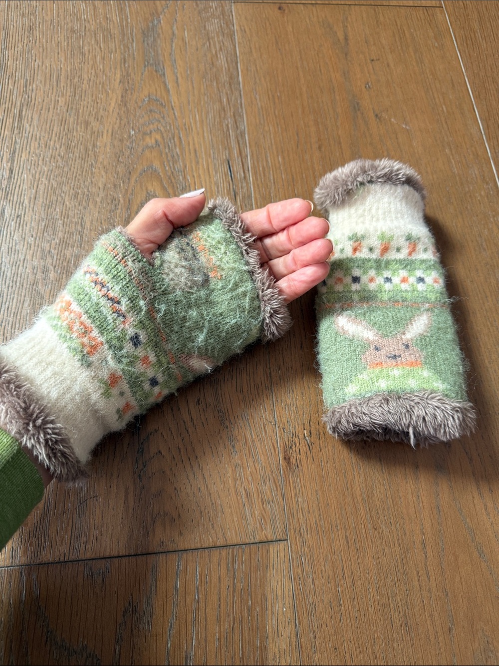 Cozy furry bunny fingerless gloves
